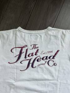 美品 日本製 THE FLAT HEAD フラットヘッド クルーネック ロゴプリント 半袖Tシャツ 高品質コットン素材 ホワイト size40(L)