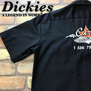 ★アメリカ直輸入!!★状態良好★【Dickies ディッキーズ】アメ車カスタムショップ Cuzie 刺繍入り 半袖 ワークシャツ[メンズ L]黒 K2-919