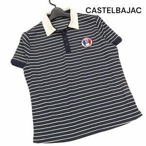 CASTELBAJAC カステルバジャック 春夏 ロゴ ワッペン♪ ボーダー 半袖 ポロシャツ Sz.44　レディース 日本製 大きいサイズ　K4T00955_6#A