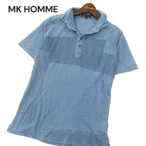 MK HOMME ミッシェルクラン オム 春夏 加工★ 襟ワイヤー リメイク パッチ デニム 半袖 ポロシャツ Sz.46　メンズ　A4T06004_5#A