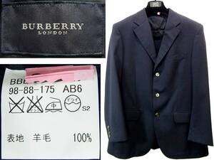 送料920円~(即決は送料無料)国内正規品 三陽商会BURBERRY三つ釦ジャケット濃紺バーバリーL(98-88-175 AB6)3BシングルJKダークネイビー