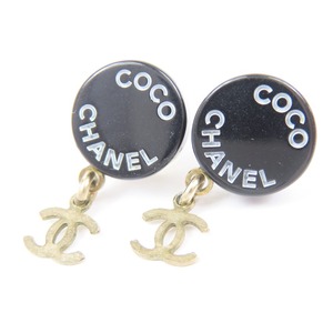 42386★1円スタート★CHANEL シャネル 綺麗 COCO スイング ココマーク アクセサリー ヴィンテージ ピアス プラスチック メタル ブラック