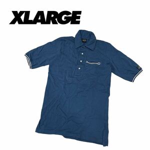 a901 人気 XLARGE エクストララージ 半袖Tシャツ Tee 衿ありトップス ハーフボタンプルオーバー メンズ M ネイビー