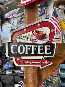 フレッシュコーヒー　ロードサイン型　LEDティンサイン　カフェ　立体看板 ■ アメリカン雑貨 アメリカ雑貨
