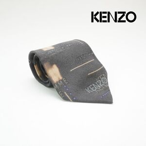 美品 KENZO ケンゾー ネクタイ 総柄 ブランドロゴ シルク100% チャコール @LG24