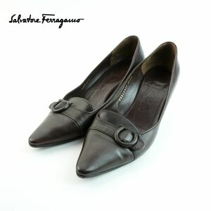 Salvatore Ferragamo サルヴァトーレフェラガモ 8 25.5 パンプス イタリア製 ヒール ポインテッドトゥ レザー ブラウン/MC119