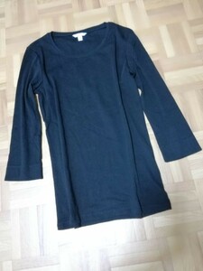 y3060★UNIQLO★ストレッチコットンクルーネック七分袖カットソー★黒★S