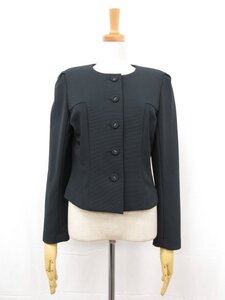 超美品【Rene ルネ】6713180 短丈 ノーカラー ジャケット (レディース) size34 やや濃いネイビー 織柄 □32LJ1230□