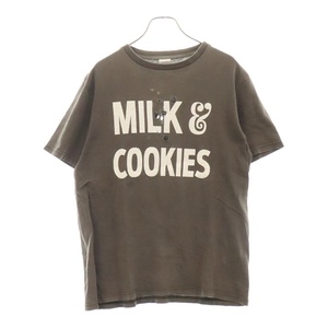 ナンバーナイン 01SS ARCHIVE MILK&COOKIES TEE タイム期 フロントロゴダメージ加工半袖Tシャツ カットソー ブラウン アーカイブ