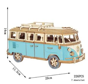 【青または赤】子供のためのレトロな3D木製パズル,バス,ヨーロピアンスタイル,組み立てられた車,モデル,DIY,ギフトのアイデア