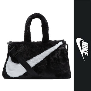 新品 NIKE FAUX FUR SHOULDER TOTE BAG ナイキ フェイクファー ショルダー トートバッグ バッグ ブラック スウッシュ 手さげ 10L 正規品