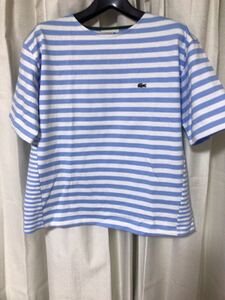 半袖Tシャツ ☆ボーダーTシャツ ☆ラコステ☆４０☆未使用☆白×水色系☆LACOSTE ☆レディース