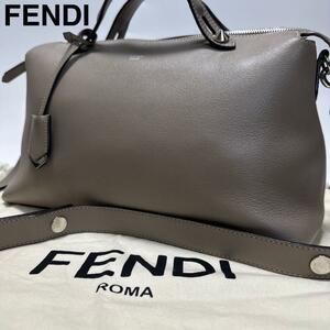 b36【極美品】保存袋付き　フェンディ　FENDI　バイザウェイ　ラージ　グレー　2way　ショルダーバッグ　ハンド　8BL125　ロゴチャーム