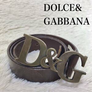 DOLCE&GABBANA D&Gロゴ バックル 金具 レザー ベルト ブラウン