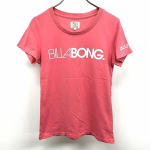 BILLABONG ビラボン M レディース 女性 Tシャツ カットソー ロゴプリント 英字 文字 丸首 半袖 ショートスリーブ 綿100% コットン ピンク