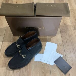 【数回履き程度/極美品 付属品有】ITALY製 オールドグッチ/GUCCI ホースビット ブーツ 39 1/2E 24.5 25cm相応 ブラック 黒/ローファー