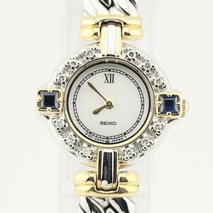 極美品 SEIKO セイコーEXCELINE エクセリーヌ 12Pダイヤモンド 2Pサファイア シェル文字盤1F20-0B60 クォーツ SS レディース 腕時計