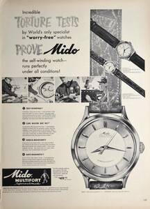 稀少・時計広告！1950年代ミドー時計広告/Mido Multifort Superautomatic Watch/W