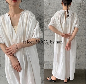 select MOCA by son セレクトモカ 22SS 2wayコットンギャザーワンピース ダブルガーゼ素材 ふんわりシルエット 前後着用可 ポケット付き F