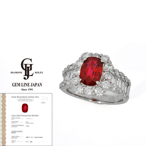 新品 大粒 非加熱 ルビー 2.07ct ダイヤモンド 1.85ct GRJ鑑別書付 プラチナ リング