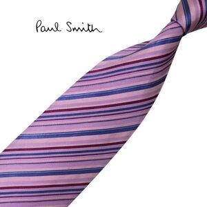 ★マルチカラー★高級ネクタイ★Paul Smith★パープル系 ストライプ柄 レジメンタル ネコポス可 ポールスミス USED プレス済み t1099