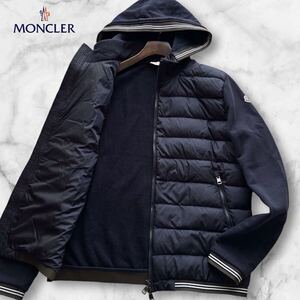 極美品/超希少XXL◎モンクレール MONCLER マグリア カーディガン ハイブリッド ダウンジャケット 袖切替 パーカー ロゴワッペン ネイビー