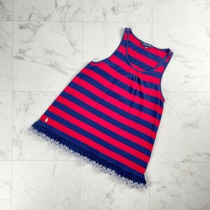 美品 RALPH LAUREN ラルフローレン ボーダー 裾レース フレアノースリーブチュニック キッズ 子供服 紺 赤 サイズ150*SC1245