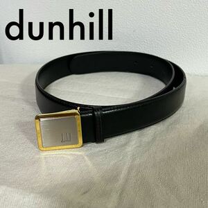 SI■ dunhill ダンヒル メンズ レザーベルト 5穴 全長90cm 黒 ブラック ゴールド 無地 本革 ファッション 小物 ベルト レザー 男性用