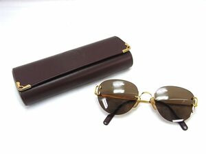 1000円スタート サングラス Cartier カルティエ ブラウン系レンズ ゴールド×ボルドー リムレス ケース付 アイウェア 8 W①915