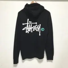 STUSSY ステューシー　スウェットパーカー　ストックロゴ　プリントロゴ　黒色