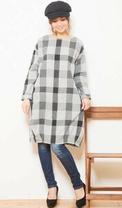 新品未使用◆大きいサイズ●送料無料◆(3L)(2XL)(XXL)チェック柄コクーンチュニック/グレー/ワンピース