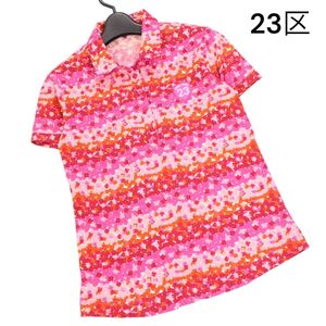 23区 golf ゴルフ 春夏 ロゴ ワッペン♪ 半袖 総柄 ポロシャツ Sz.1　レディース　K4T01032_6#A