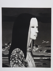 ◆◇【真作保証】斎藤カオル『夕映え』本人サイン入り 74/80 銅版画 メゾチント 1981年製 インテリア アンティーク ◇◆