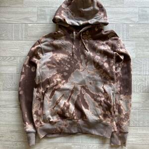 ★ 未着用 ★ L スウェット プルパーカ BROWN 綿100％ HOODIE ブリーチ マーブル タイダイ ユニクロ オリジナル 加工 one wash ★