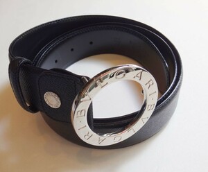 BVLGARI ブルガリ ロゴマニア メンズ ベルト レザー シルバー金具 黒 105/42 中古 s01