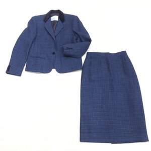 ●Aquascutum アクアスキュータム ウール100% ジャケット スカート 上下セットアップ 40 濃紺 ネイビー フランス製 フォーマル スーツ