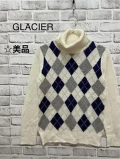 美品 GLACIER アーガイル柄 タートルネックセーター