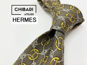 【超美品】HERMES　エルメス　チェック柄　ネクタイ　3本以上送料無料　グレイ系　1001020