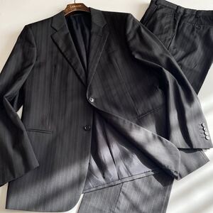 【美品/希少2XL相当/現行】ARMANI COLLEZIONI/アルマーニコレッツォーニ チャコールグレー ヘリンボーンST柄 ウール スーツ 52 イタリア製