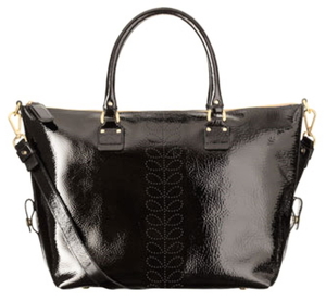 オーラカイリー Orla Kiely★2Way・ショルダーバッグ・トートバッグ★ステム柄★BLACK PATENT LEATHER BURDOCK BAG STEM PATTERN★本革★黒