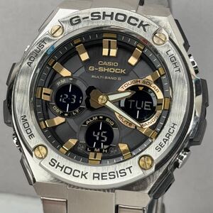 極美品 G-SHOCK GST-W110D-1A9JF G-STEEL/Gスチール タフソーラー 電波受信 電波ソーラー マルチバンド6 メタルバンド ブラック ゴールド