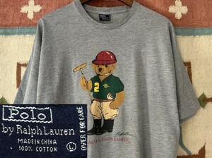 1995年 POLO Ralph Lauren ビンテージ 90s ポロ ラルフローレン ポロベアー 半袖 Tシャツ US- L サイズ シングルステッチ グレー //