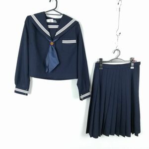 1円 セーラー服 スカート スカーフ 上下3点セット 165A 大きいサイズ 冬物 白3本線 女子 学生服 兵庫山陽中学 紺 制服 中古 ランクC EY0226