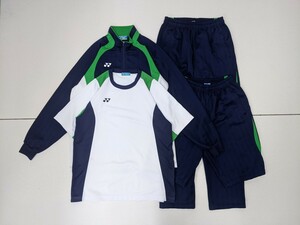 2．ヨネックス 4点 セット スポーツウェア 上下 セット 長袖 ジャージ トラック パンツ Tシャツ ハーフ YONEX メンズLL 白紺緑 y705