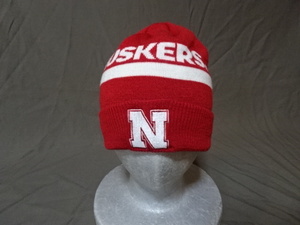 激レア USA購入 富永啓生在籍【adidas】製 USカレッジ ネブラスカ大学 ハスキーズ【Nebraska Huskers】ロゴ刺繍入りニットキャップ中古良品