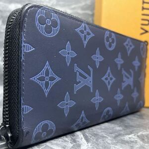 ■新型/RFID搭載■ ルイヴィトン LOUIS VUITTON 長財布 ジッピーウォレット ヴェルティカル シャドウ モノグラム ブルー メンズ M80423