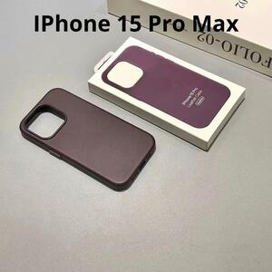 【新品純正互換品 iPhone15promaxケースレザーケース ダークチェリー