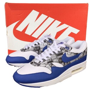 【美品】NIKE×ATMOS AIR MAX 1 PRNT ナイキ×アトモス エアマックス1 プリント メンズ スニーカー 27㎝ 青 白 レザー WE LOVE NIKE 限定