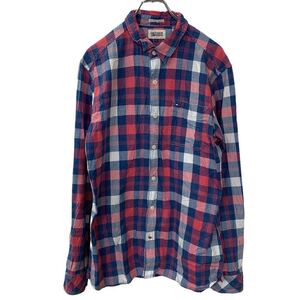 TOMMY HILFIGER 長袖チェックシャツ Lサイズ トミーヒルフィガー レッド ネイビー ホワイト 古着卸 アメリカ仕入 t2207-4036