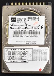 東芝 TOSHIBA MK4025GAS (ディスク容量 40G) 2.5インチ ATA IDE HDD 9.5mm 44pin 使用時間 12361H (Cristal DiscInfo 正常) (管:PCH9